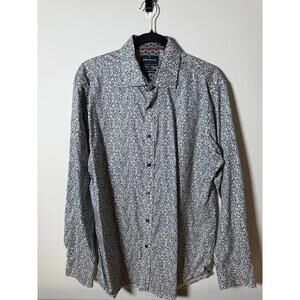 Daniel Hechter Paris Floral Print Shirt Men’s L – Blue & Brown Non-Iron Cotton